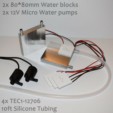 Water Cooling Kit - 4x TEC1-12706, 2x pumps, 80*80 blocks, tubing