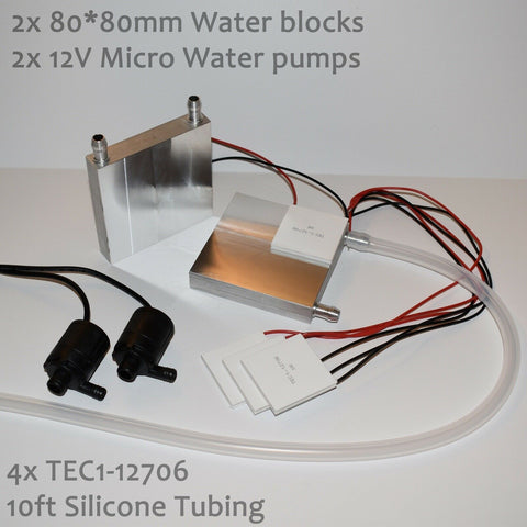 Water Cooling Kit - 4x TEC1-12706, 2x pumps, 2x 80*80 blocks, tubing