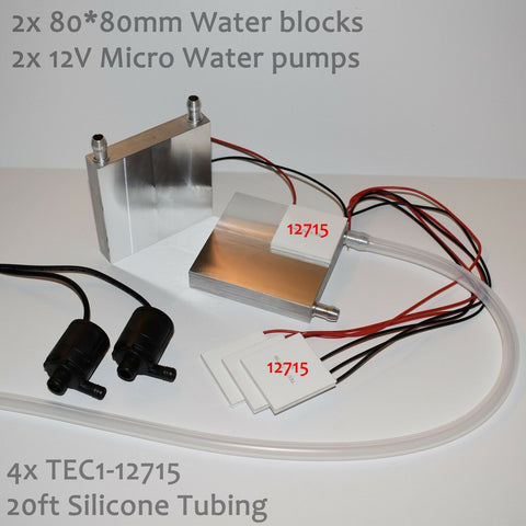 Water Cooling Kit - 4x TEC1-12715, 2x pumps, 2x 80*80 blocks, tubing